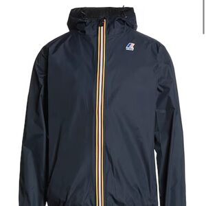 NWOT K-Way Men’s Blue Packable Rain Jacket with Multicolor Zipper
